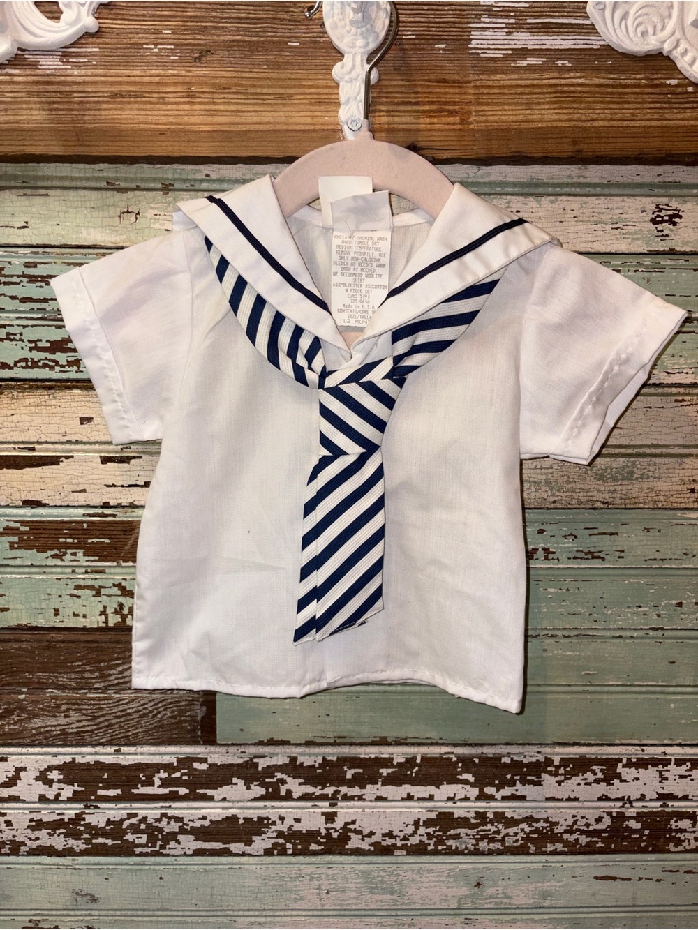 jcpenney White Baby Sailor Top with Navy Stripes